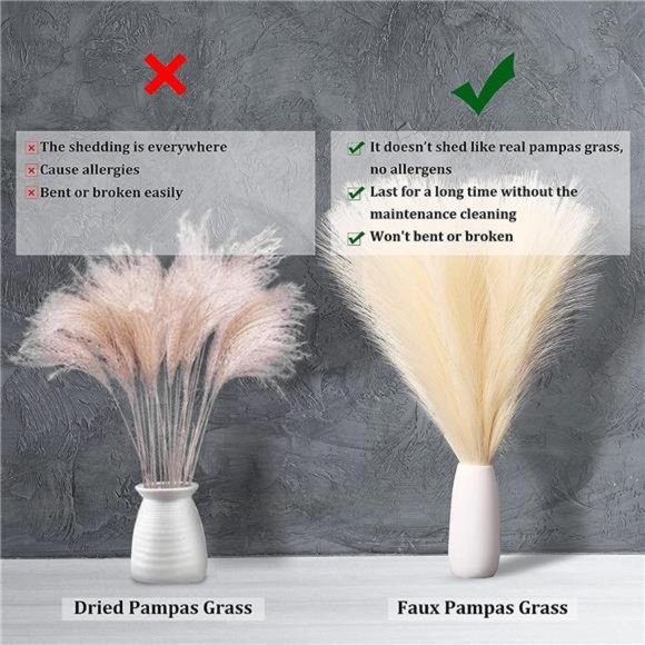 Pampas Grass Decor Fluffy Faux Pampas Grass 5 Stem 18"/45cm Pompous Grass Small - Picture 4 of 6